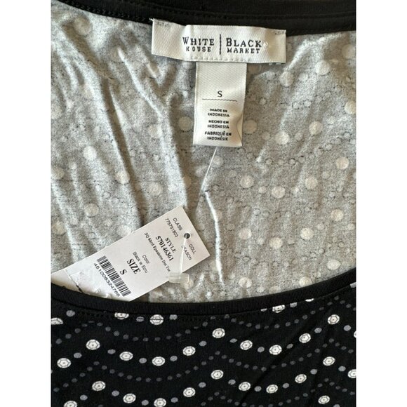 White House Black Market Stretch Top Small Dot Scoop Neck 3/4 Sleeve Studs NWT - Picture 2 of 3